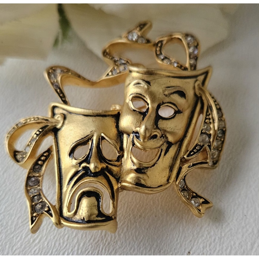 Rare Vintage Bob Mackie Comedy Tragedy Mask Brooch - Picture 6 of 7